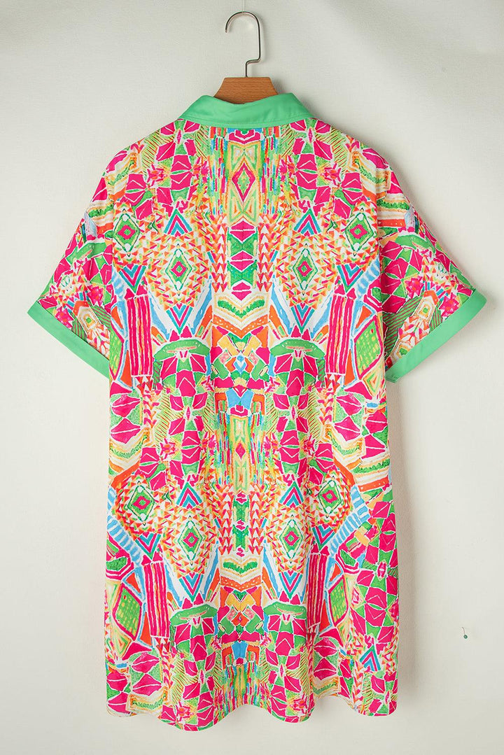 Robe courte à imprimé géométrique manches courtes
