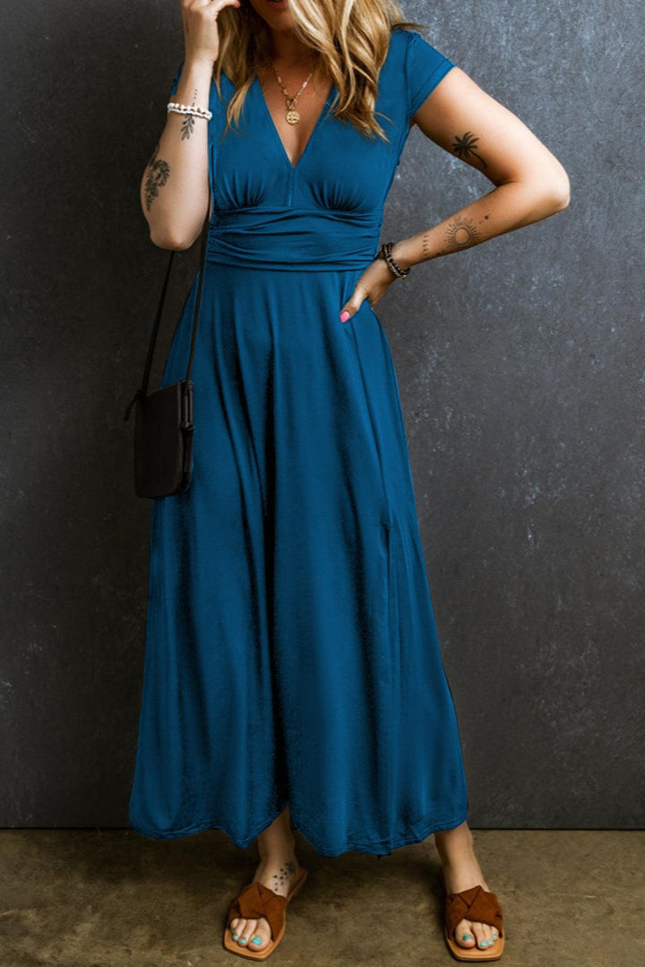 Robe longue fluide à manches courtes