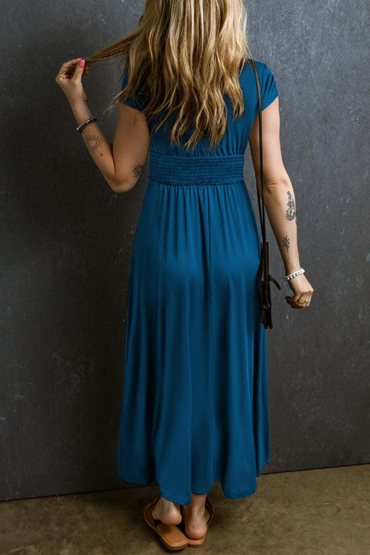 Robe longue fluide à manches courtes