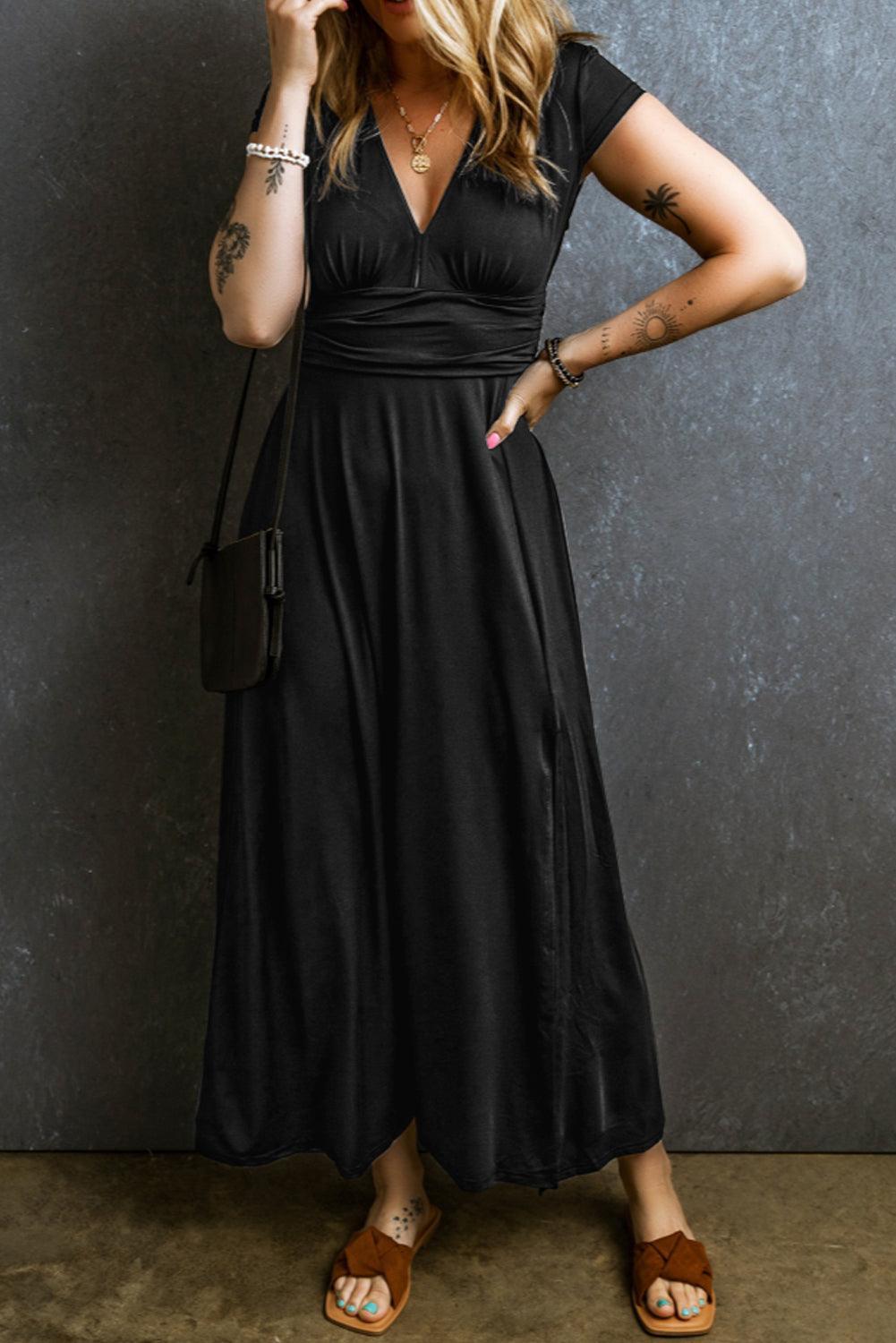 Robe longue fluide à manches courtes
