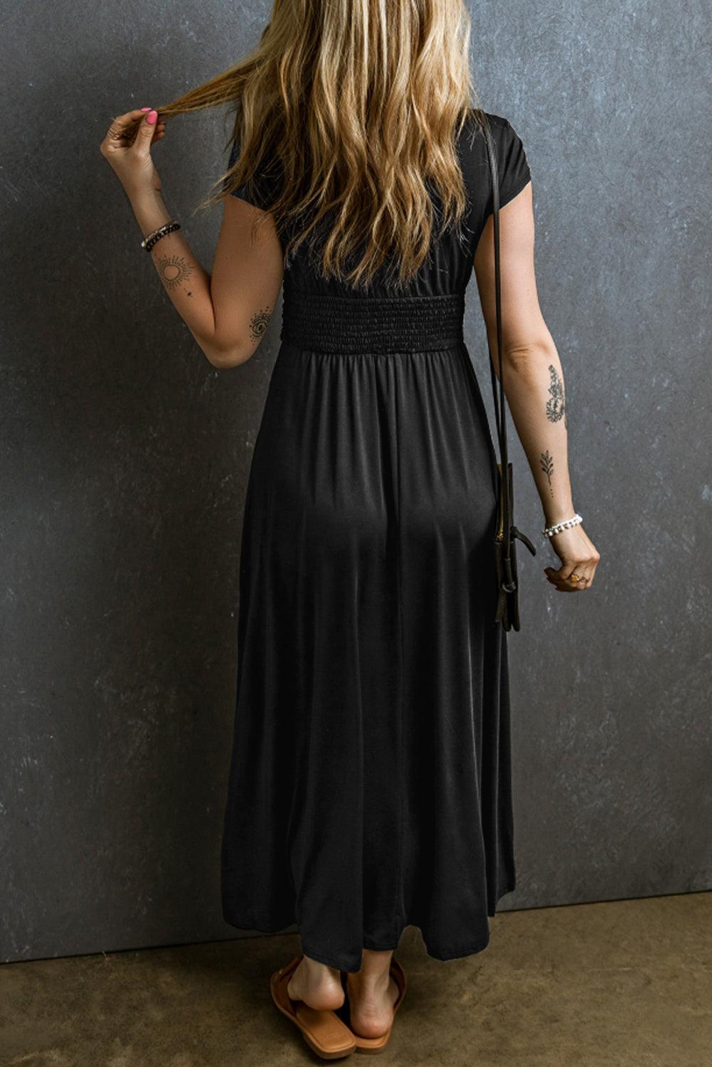 Robe longue fluide à manches courtes