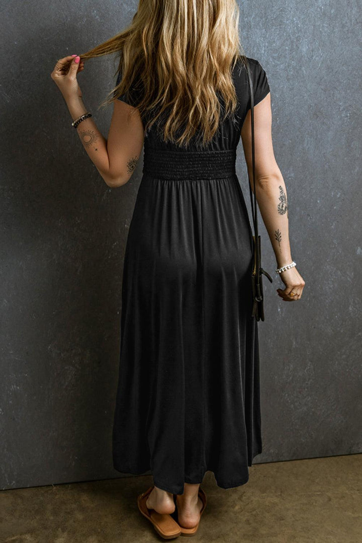Robe longue fluide à manches courtes