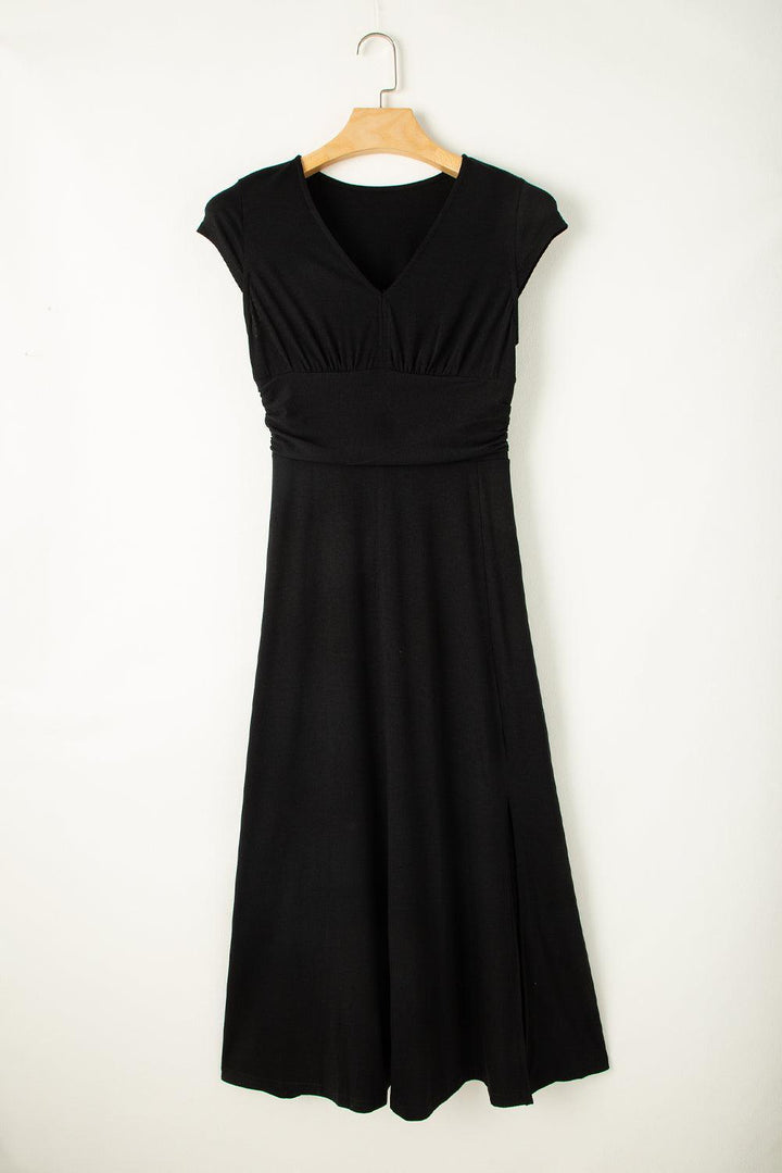 Robe longue fluide à manches courtes