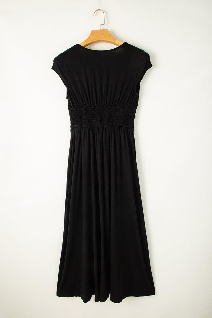 Robe longue fluide à manches courtes