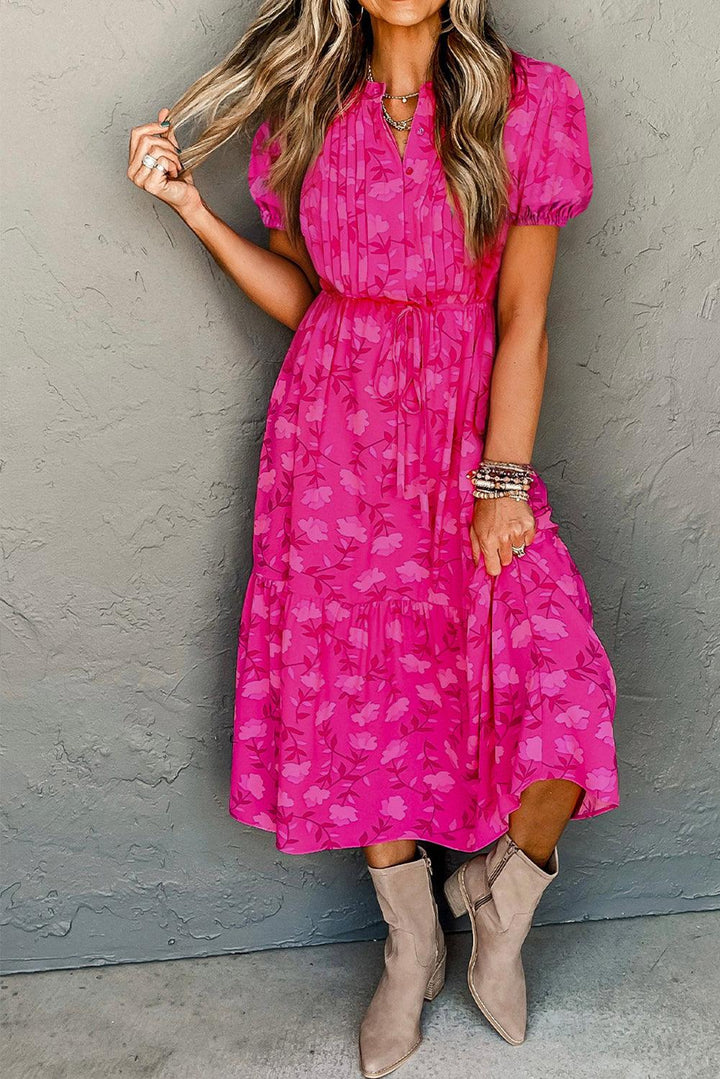 Robe midi fluide à fleurs ajustable