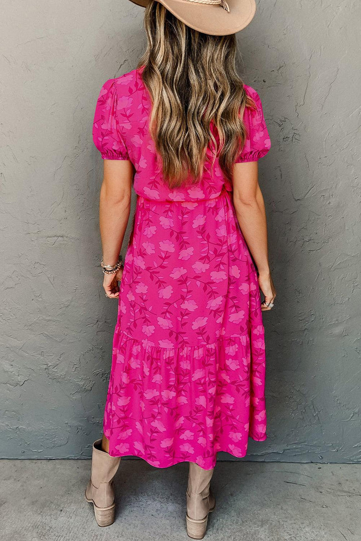 Robe midi fluide à fleurs ajustable