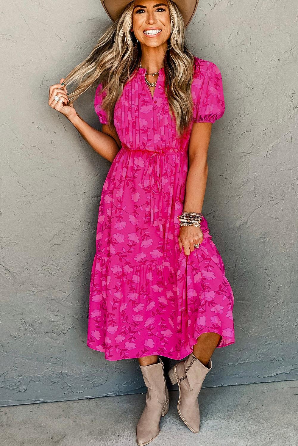 Robe midi fluide à fleurs ajustable