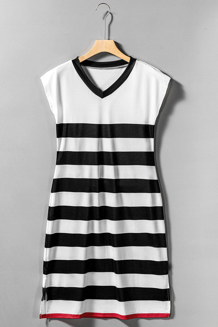Robe midi rayée col V élégante