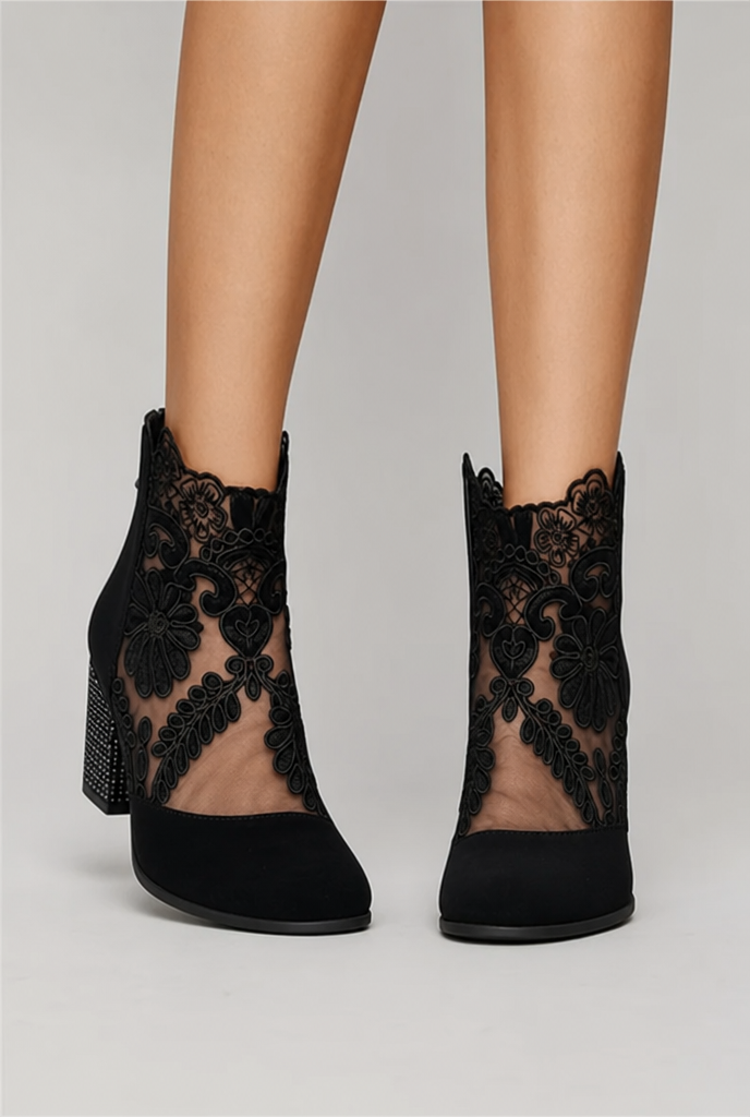 Olivia | Bottines Femme en Dentelle Florale à Talon Bloc