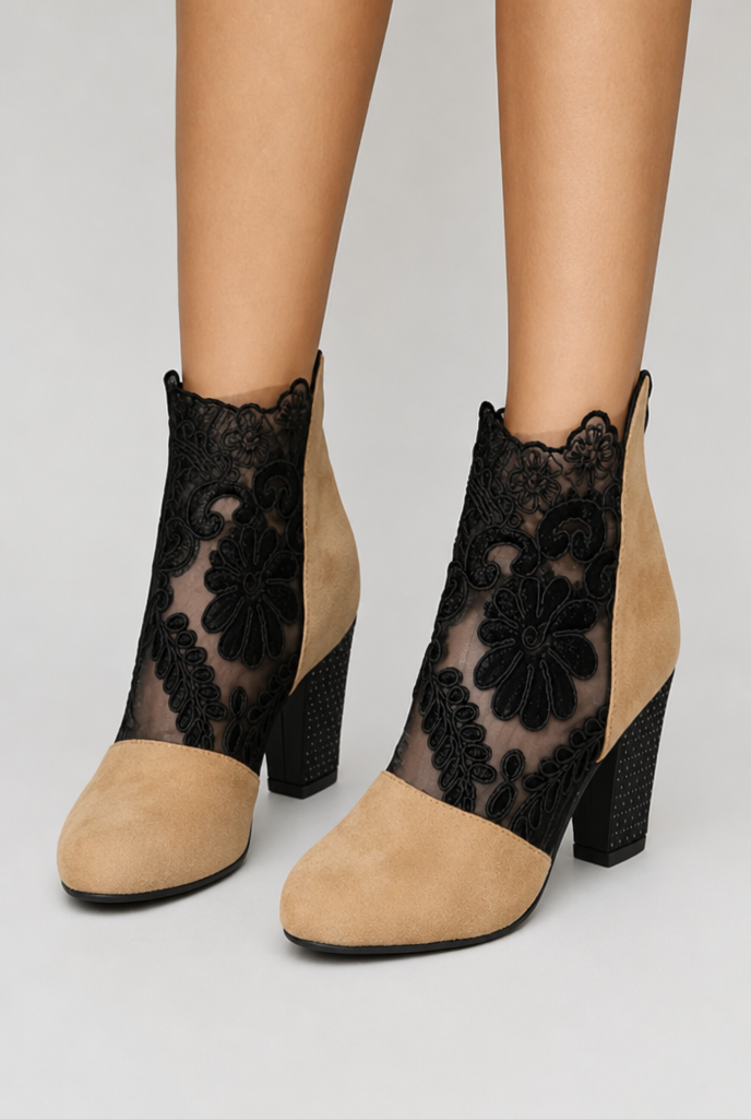 Olivia | Bottines Femme en Dentelle Florale à Talon Bloc