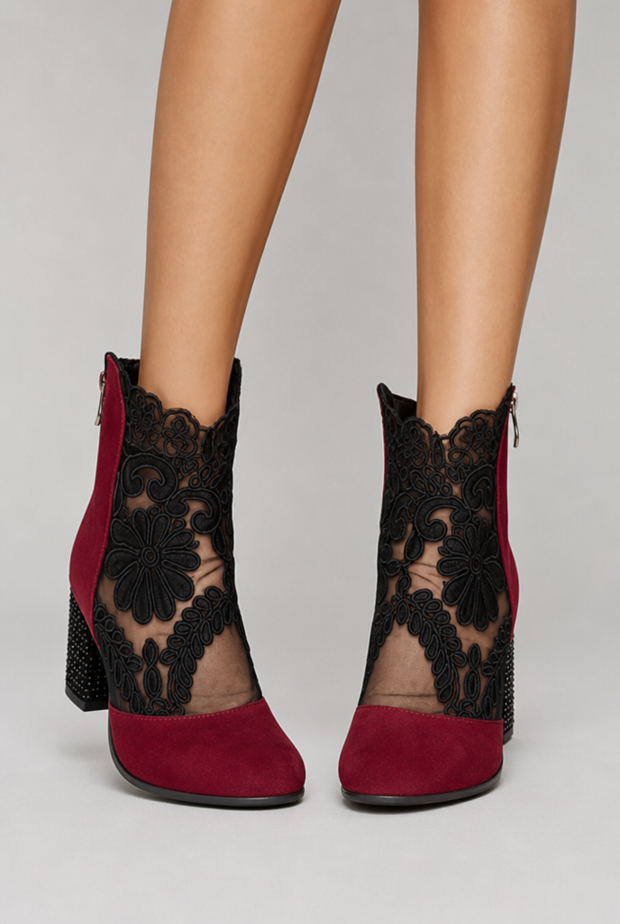 Olivia | Bottines Femme en Dentelle Florale à Talon Bloc