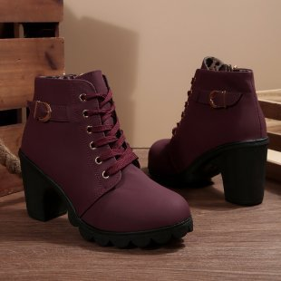 Bottines Chunky Élégantes à Lacets avec Boucle Métallique | Sheila