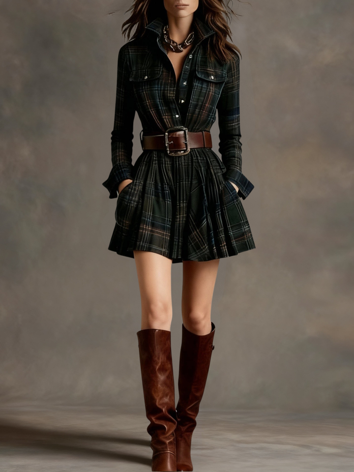 Robe mini à carreaux style vintage pour femme | Élodie