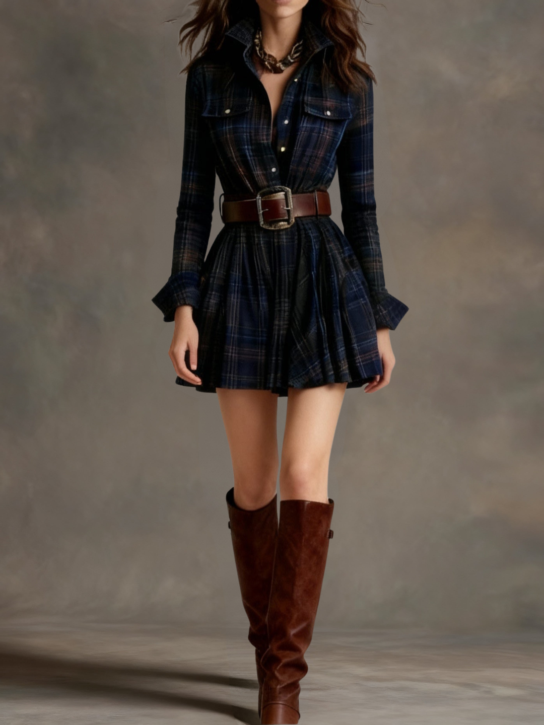 Robe mini à carreaux style vintage pour femme | Élodie