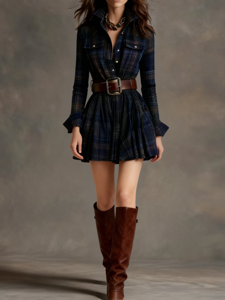 Robe mini à carreaux style vintage pour femme | Élodie