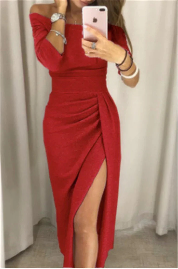 Robe Glitter Élégante avec Décolleté Off-Shoulder