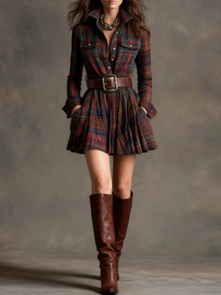 Robe mini à carreaux style vintage pour femme | Élodie