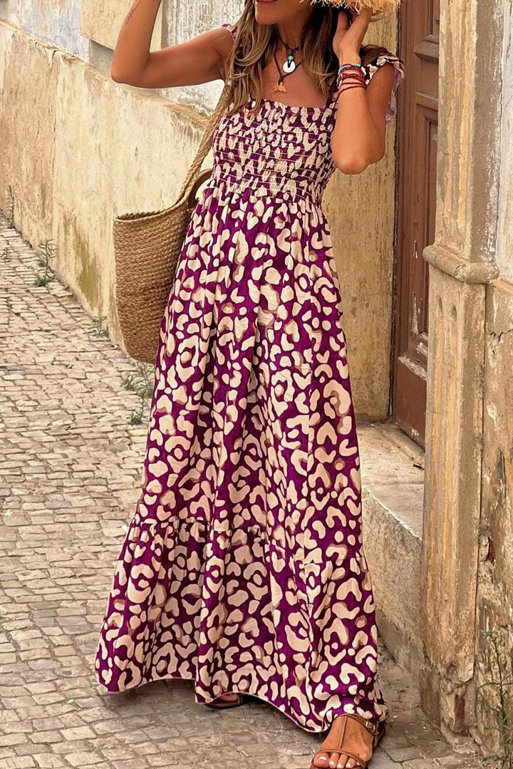 Robe longue fluide à ruches taille haute
