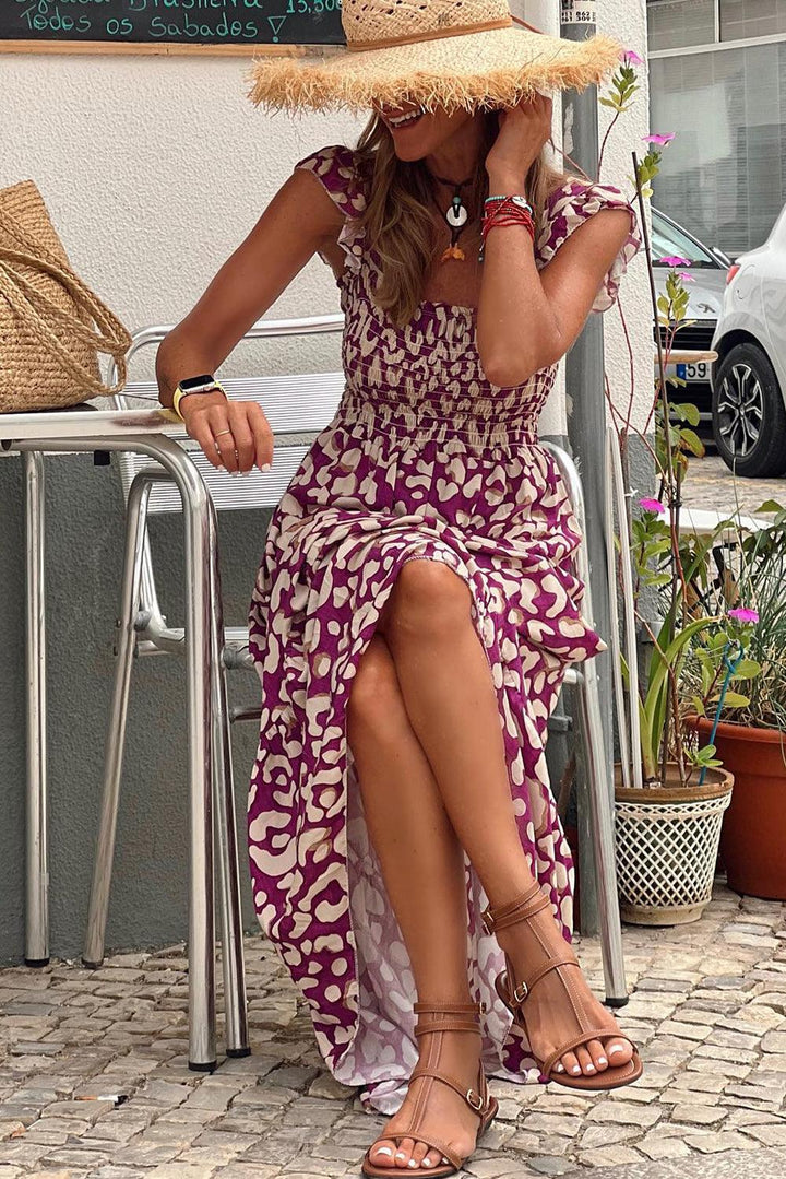 Robe longue fluide à ruches taille haute