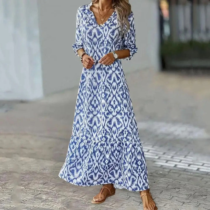 Robe fluide col V imprimée été