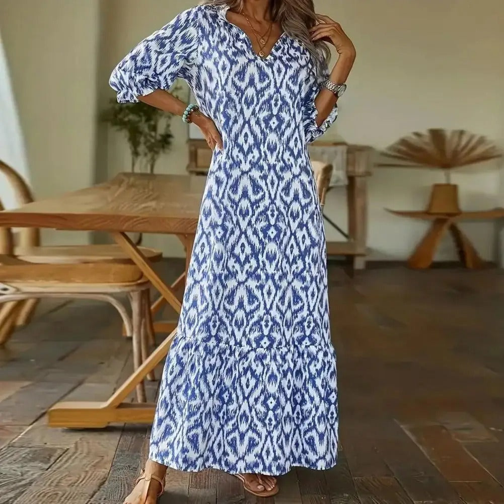 Robe fluide col V imprimée été
