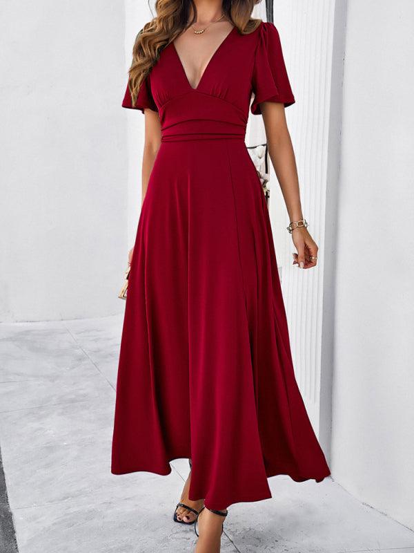 Robe longue fluide élégante col V soirée