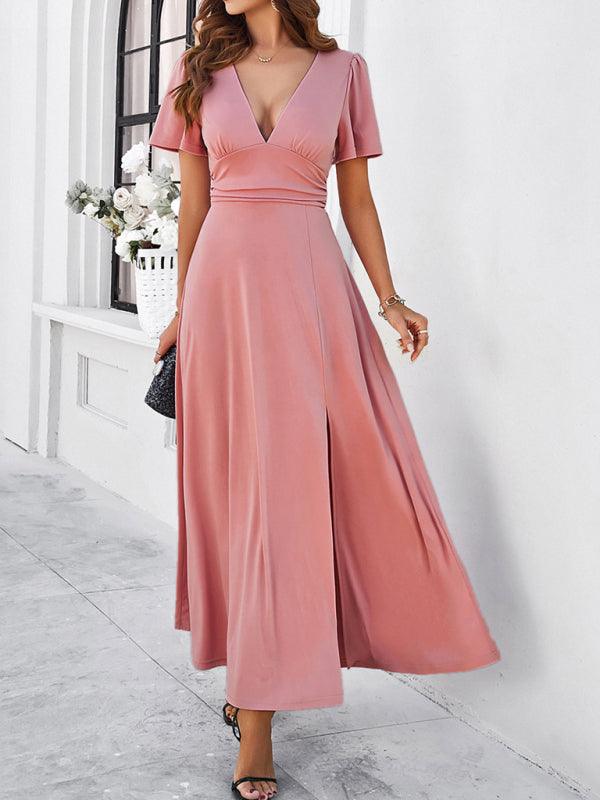 Robe longue fluide élégante col V soirée