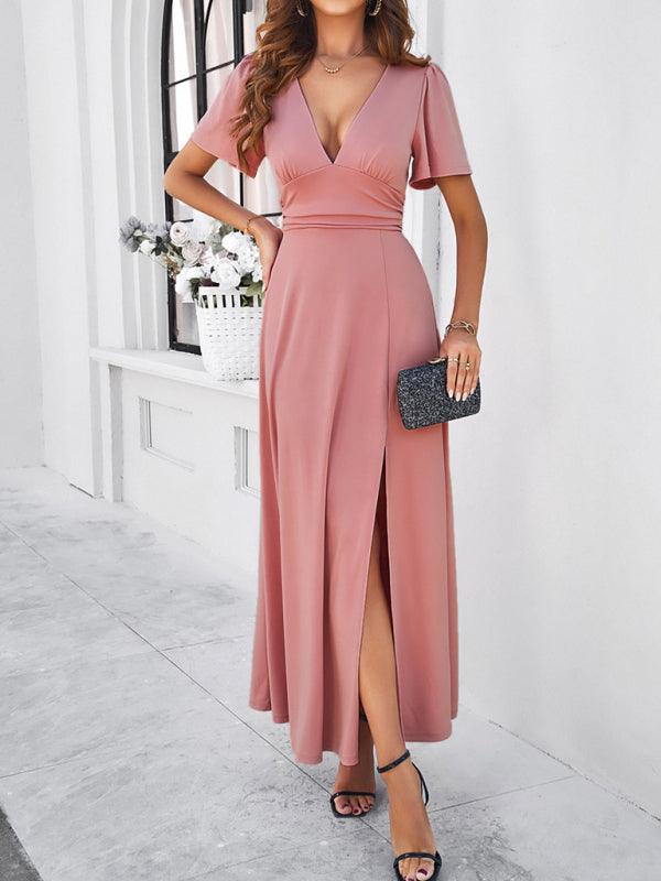 Robe longue fluide élégante col V soirée