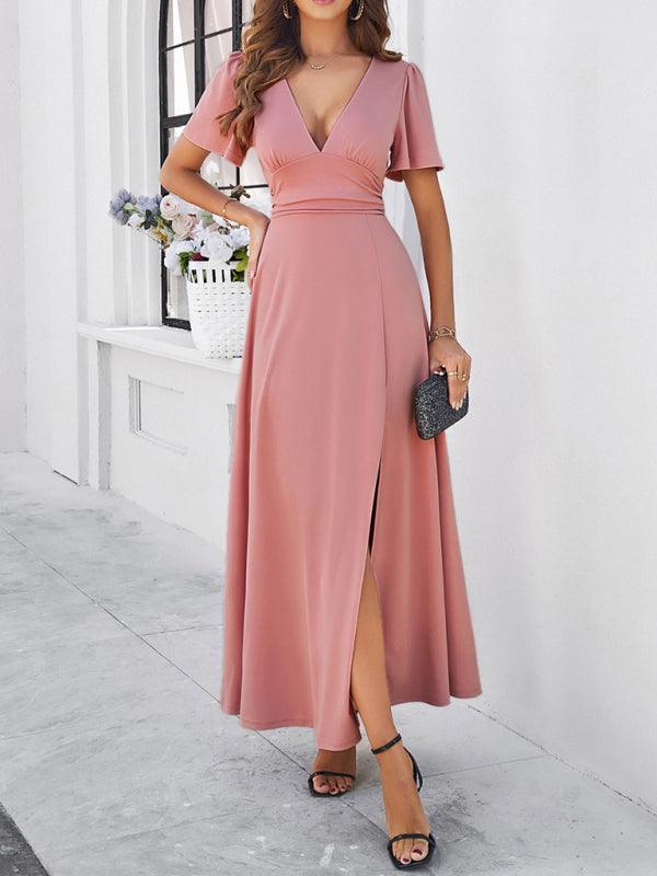 Robe longue fluide élégante col V soirée