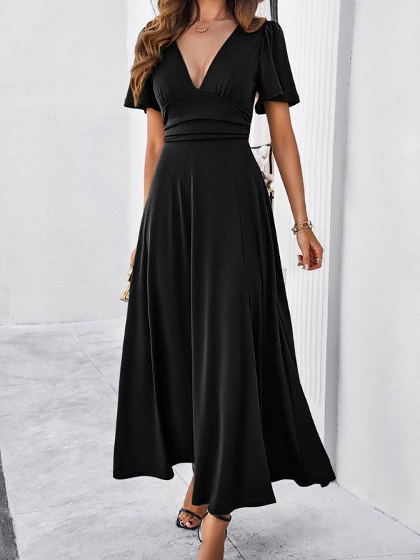 Robe longue fluide élégante col V soirée