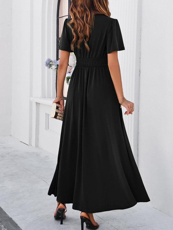 Robe longue fluide élégante col V soirée