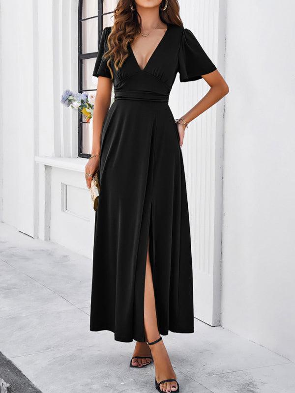 Robe longue fluide élégante col V soirée