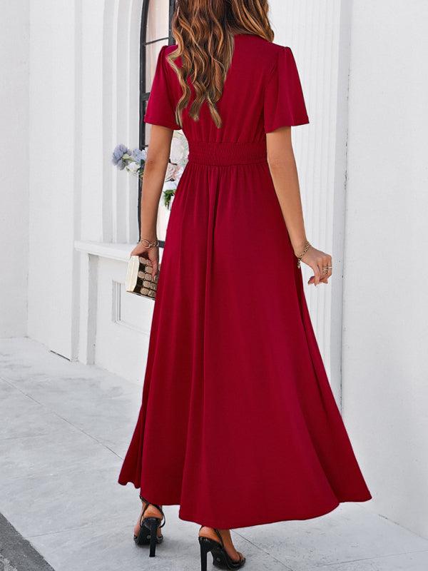 Robe longue fluide élégante col V soirée