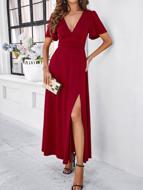 Robe longue fluide élégante col V soirée