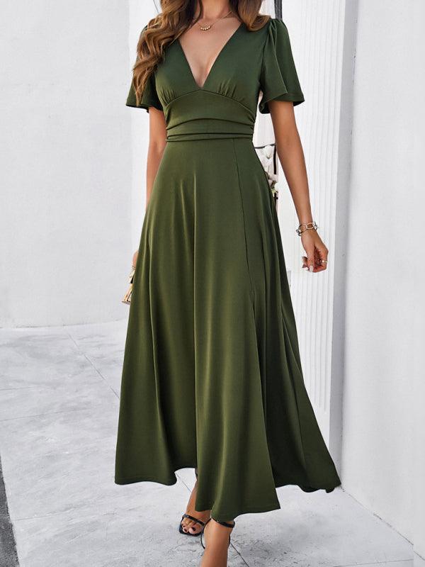 Robe longue fluide élégante col V soirée