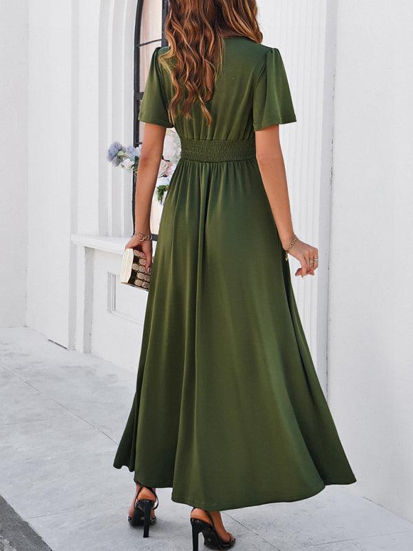 Robe longue fluide élégante col V soirée