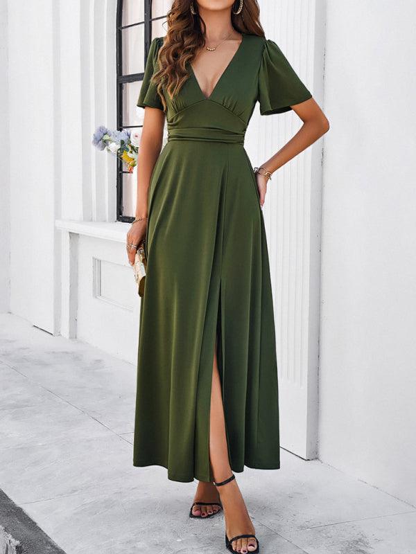 Robe longue fluide élégante col V soirée