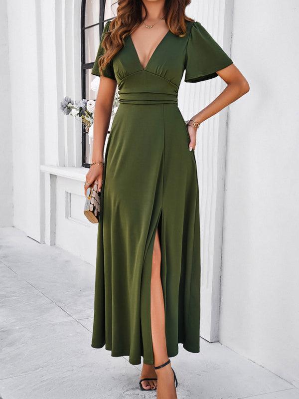 Robe longue fluide élégante col V soirée