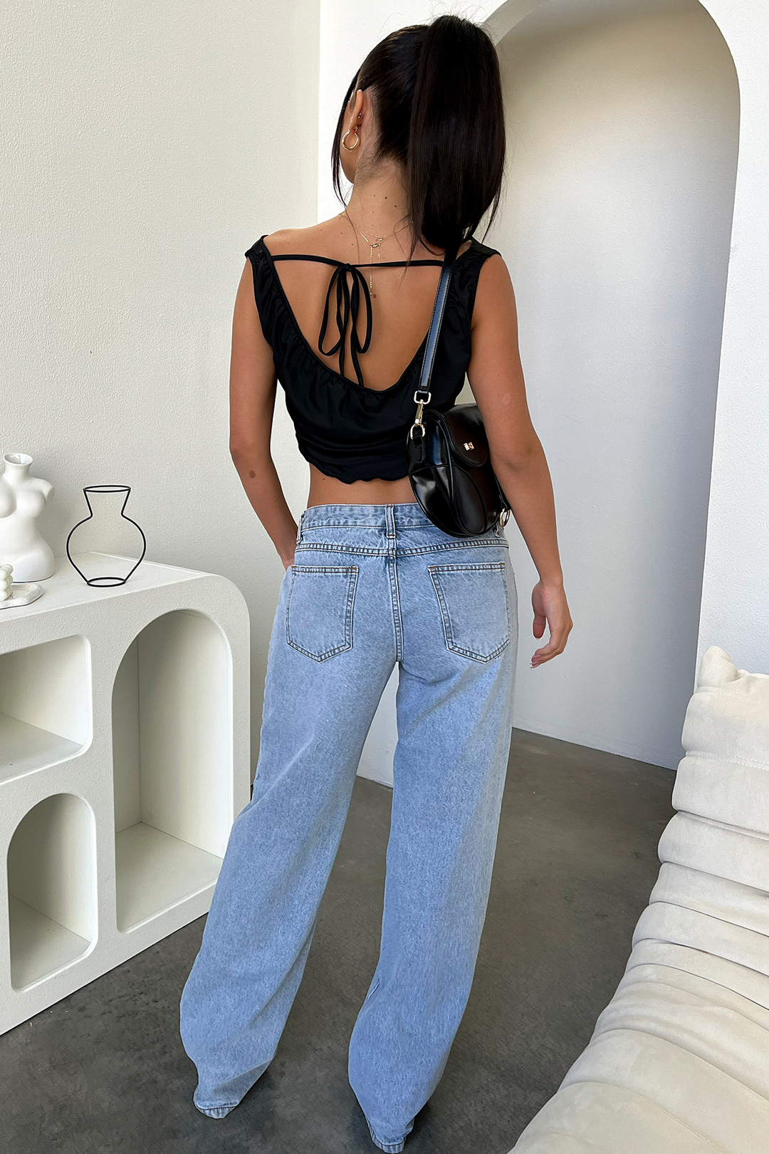 Jean taille basse semi-large, style années 2000