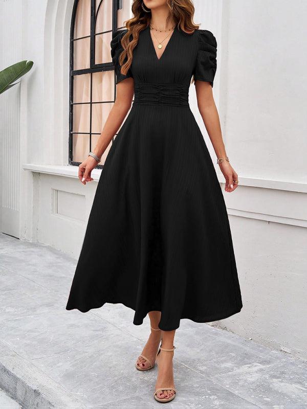 Robe midi fluide col V manches cape