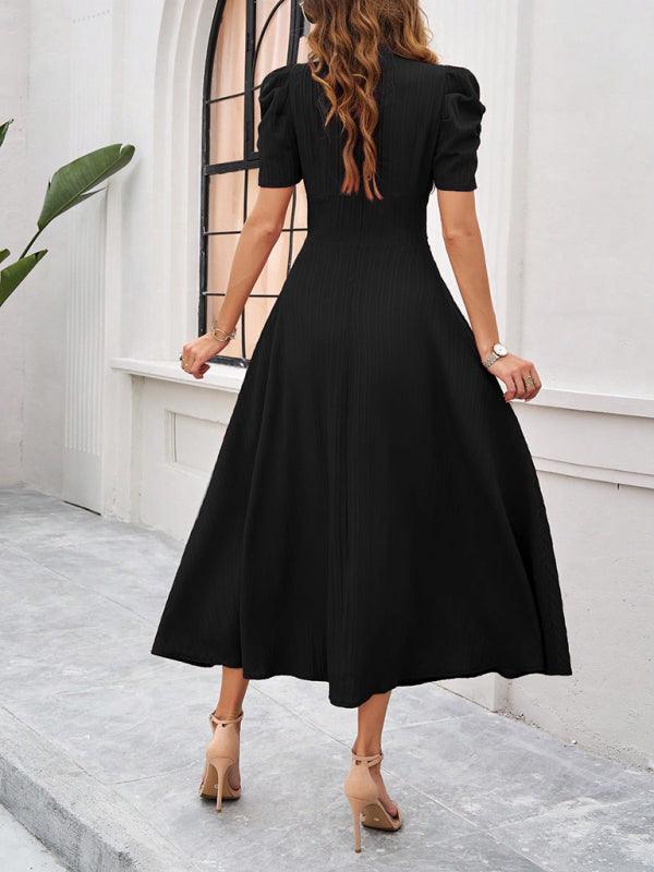 Robe midi fluide col V manches cape