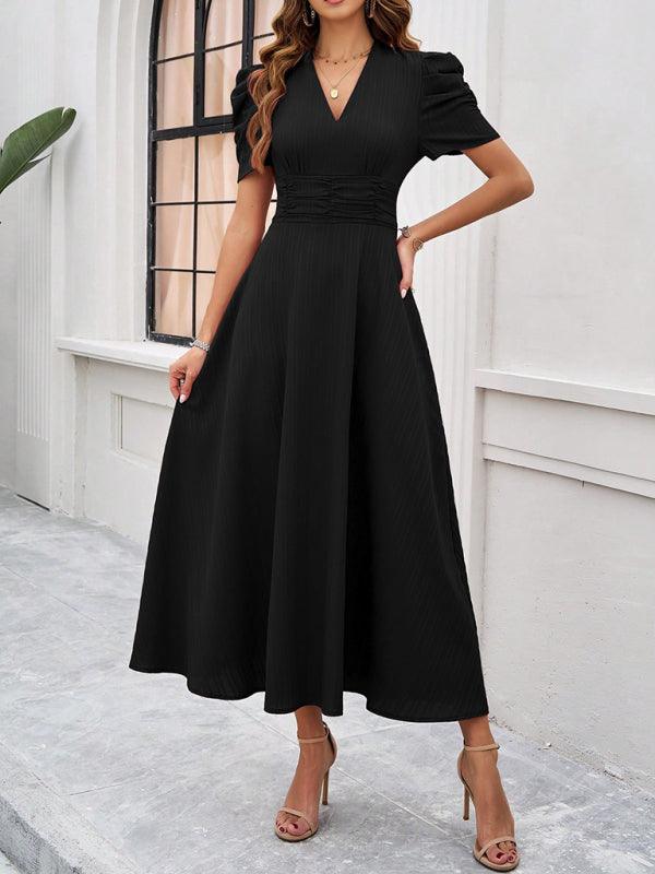 Robe midi fluide col V manches cape