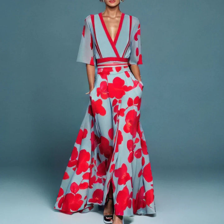 Robe longue à fleurs, coupe fluide et taille haute