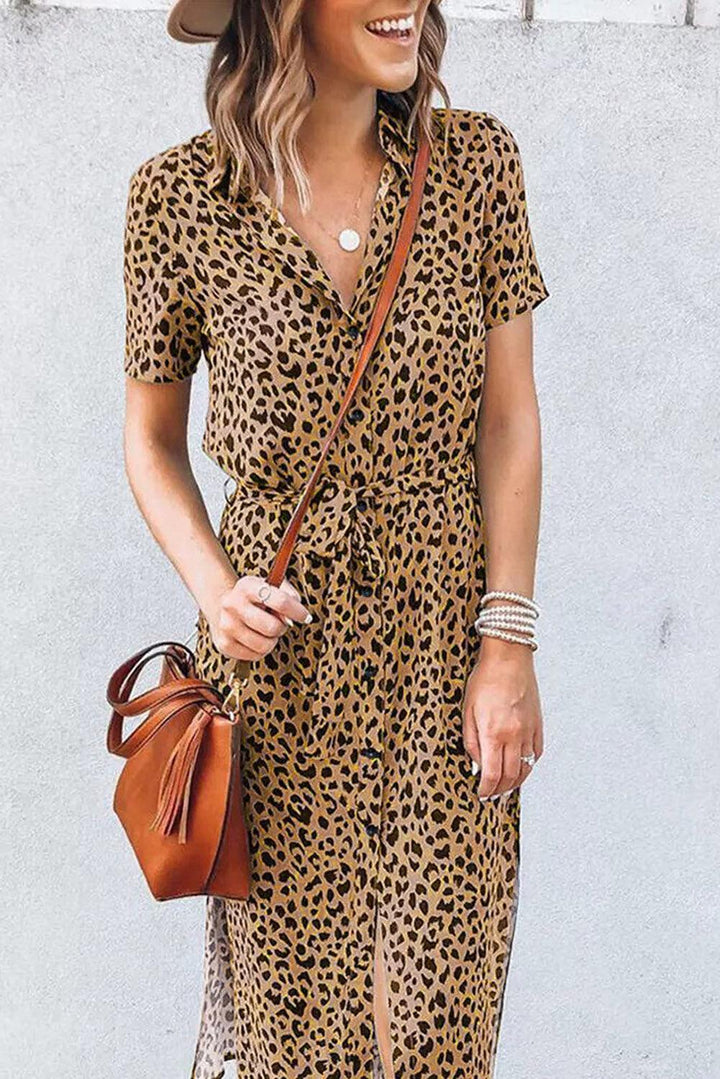 Robe midi ceinturée imprimé panthère