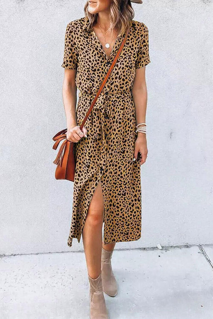Robe midi ceinturée imprimé panthère