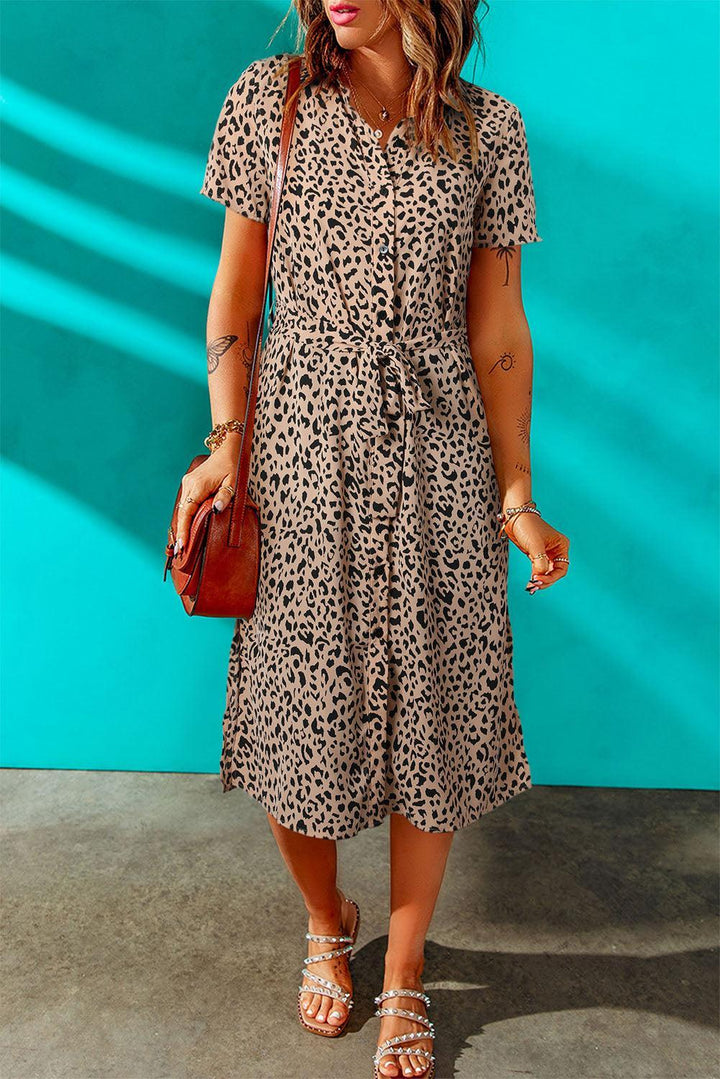 Robe midi ceinturée imprimé panthère