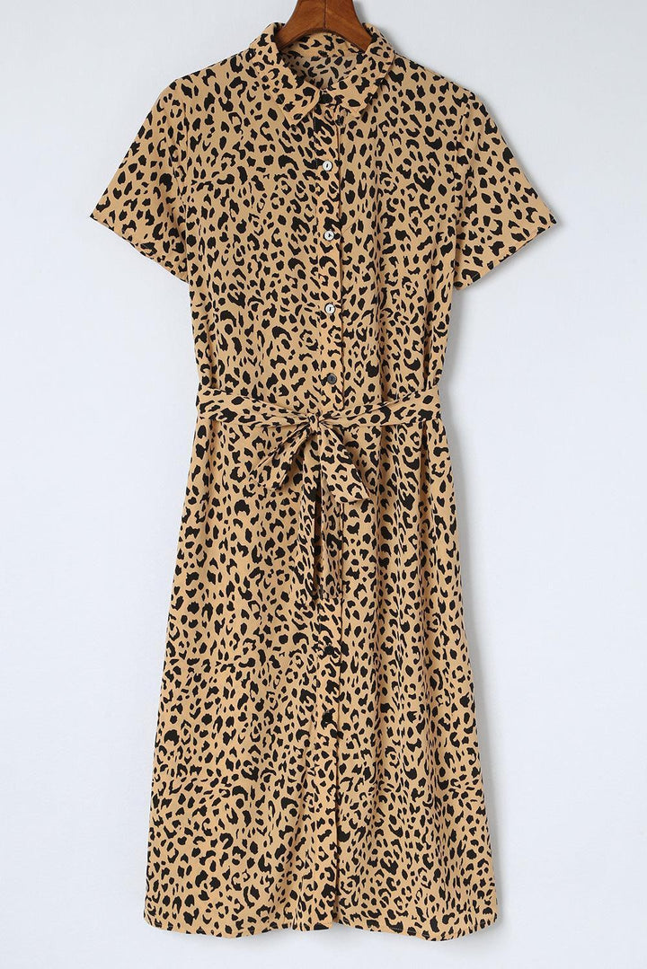 Robe midi ceinturée imprimé panthère