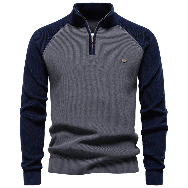 Adrien | Pull Homme Bicolore à Col Montant et Demi-Zip