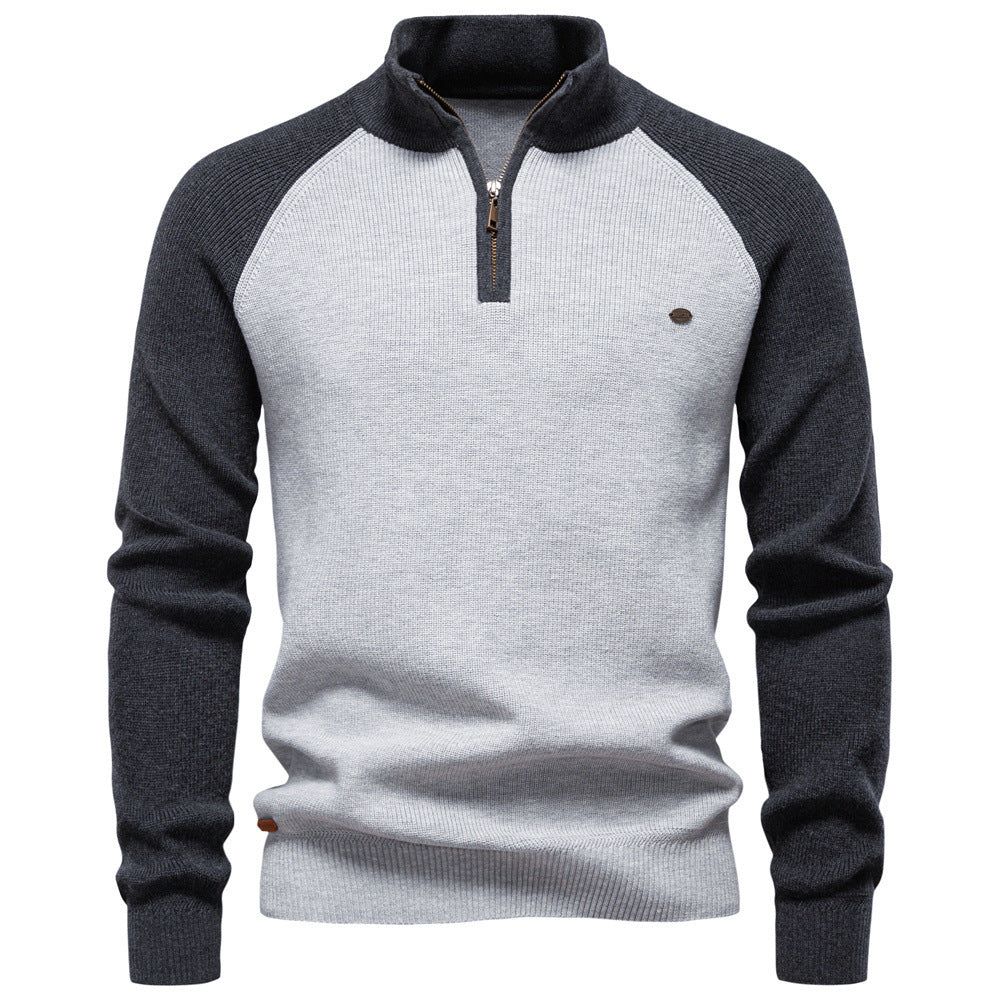 Adrien | Pull Homme Bicolore à Col Montant et Demi-Zip