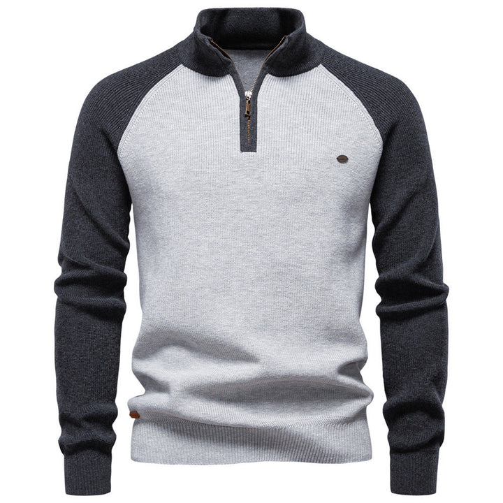 Adrien | Pull Homme Bicolore à Col Montant et Demi-Zip